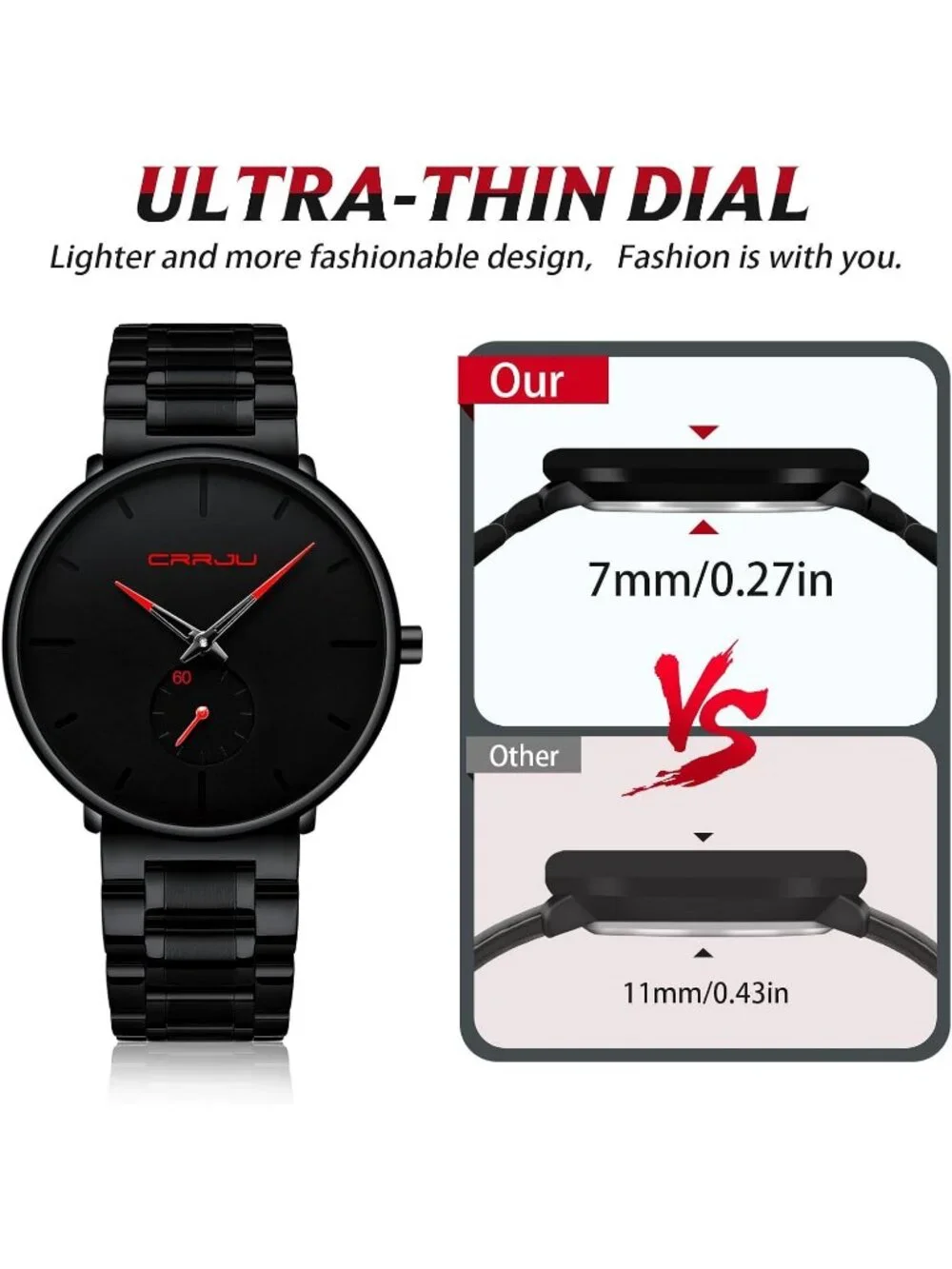Unisex Red Ultra-Thin Minimalist Waterproof Stainless Steel Band Wrist Watch